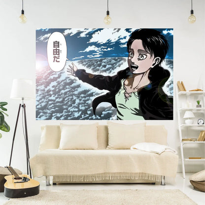 Decobites Psychedelic Eren Jaeger Manga Tapestry Wall Hanging for Teen Room Decor