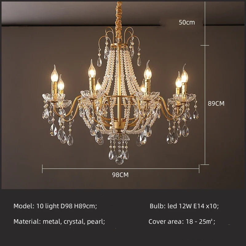DecorBites™ Gold Crystal Pearl Chandelier LED Pendant Lights Luxe Living Room Decor