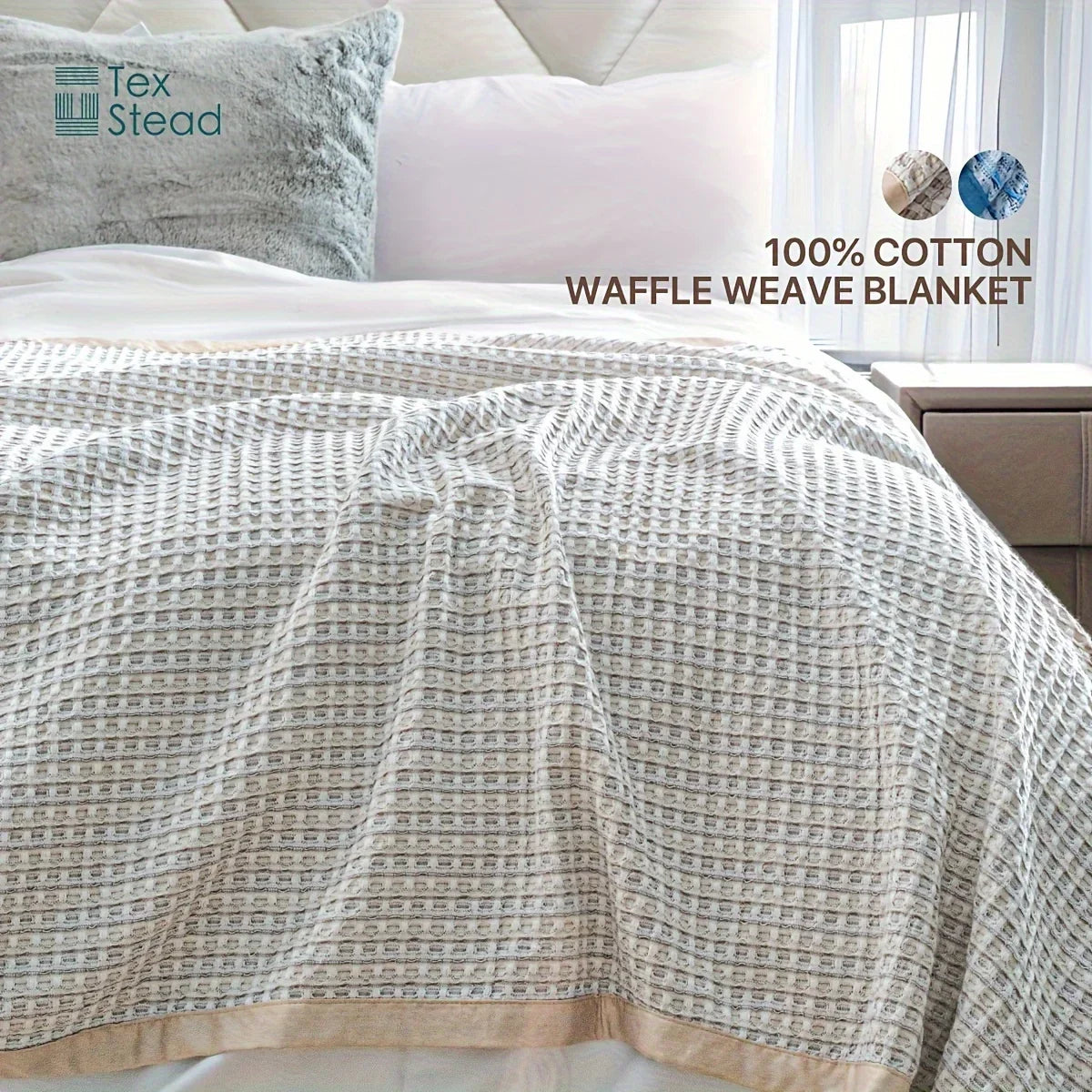 Decobites Waffle Weave Blanket | 100% Vintage Washed Cotton | Lightweight & Breathable | All Season Comfort