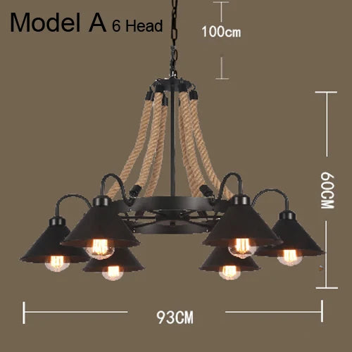 DecorBites™ Industrial Hemp Rope Pendant Light with Iron Lampshade