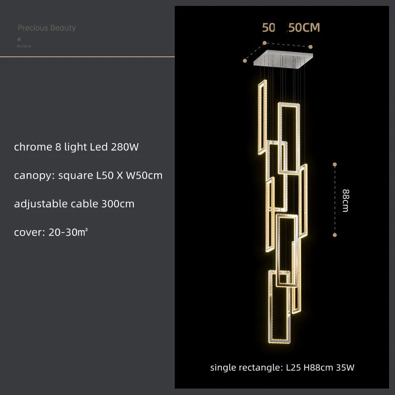 Lámpara colgante LED de cristal DecorBites™: Iluminación moderna y lujosa para escaleras