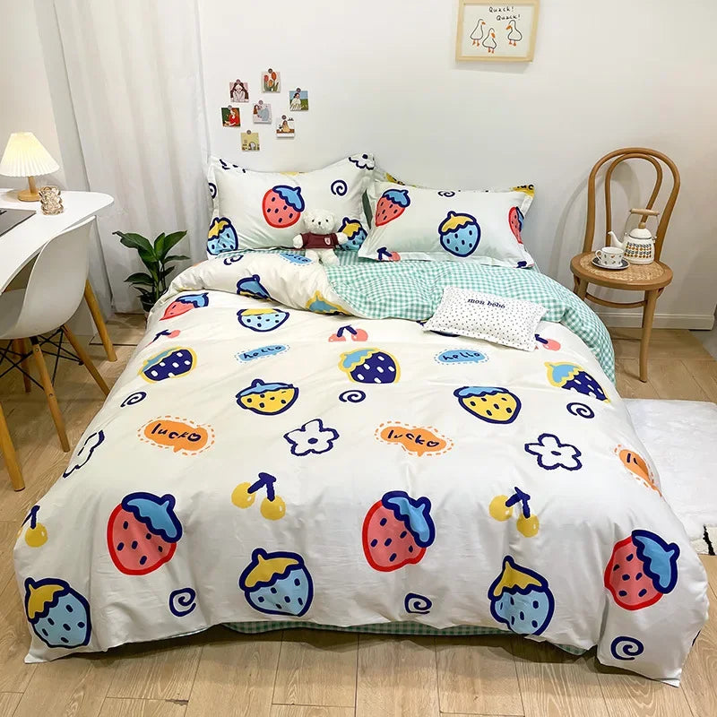 Decobites Flowers Print Cotton King Size Bedding Set, Soft & Comfortable Duvet Cover Set