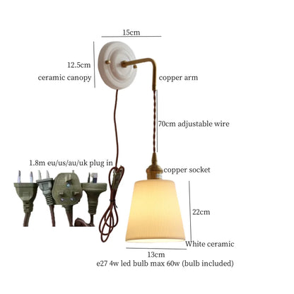 DecorBites™ مصباح حائط LED قابل للتعديل مخطط من السيراميك والنحاس ومرآة بجانب السرير