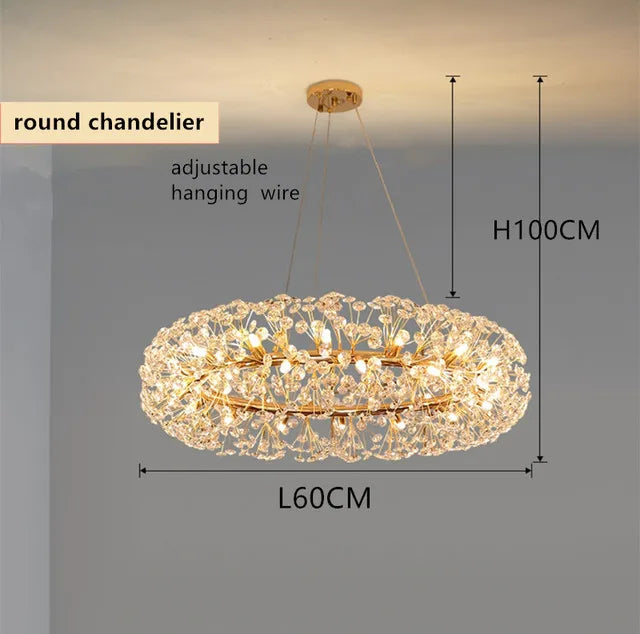 Decorbites™ Candelabro de Cristal Dorado: Lámpara Colgante LED de Lujo para Sala de Estar y Comedor