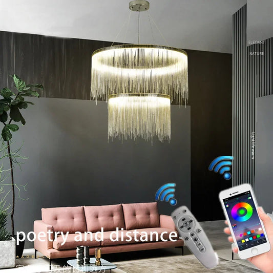 DecorBites™ Gold Chain Chandelier with Remote Control - Modern LED Pendant Light for Home Décor