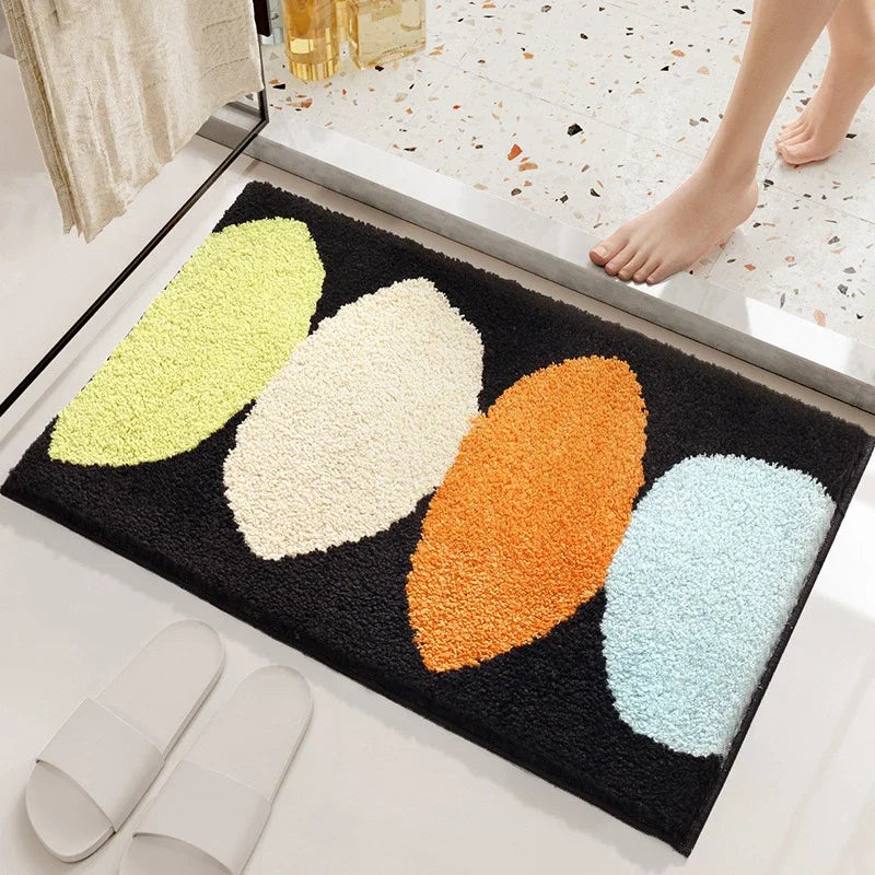 Decobites Flocked Thickened Bathroom Door Rug Super Absorbent Anti-Slip Soft Carpet