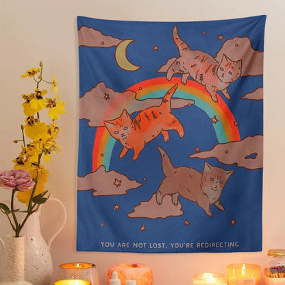 Rainbow Cat Tapestry Wall Hanging for Kids Room Decor by Decobites