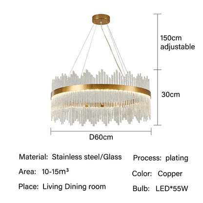DecorBites™ Glass Rod LED Pendant Chandelier: Elegant Lighting Fixture for Home Living Dining Bedroom Decor