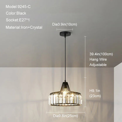 DecorBites™ Gold Mini Crystal Pendant Chandelier for Bedroom, Kitchen Island, Hallway - Small Black E27 Lamp