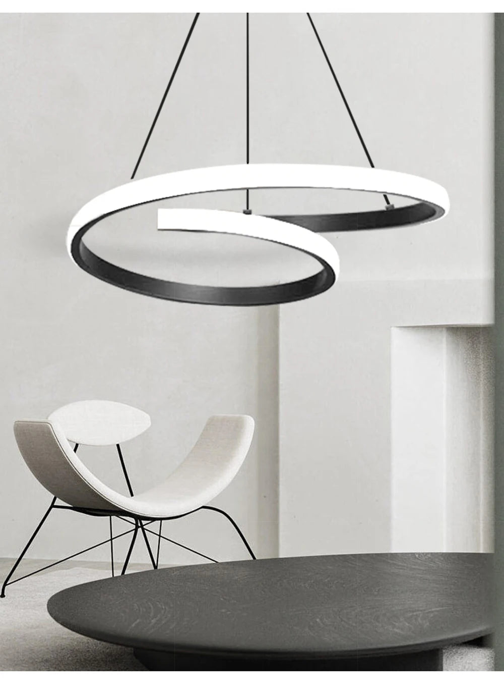 Nordische LED-Hängeleuchte Minimalistisches Doppelring-Design in Schwarz und Weiß Hauptlicht für Wohnzimmer Schlafzimmer Esszimmer Villa