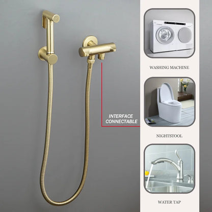 DecorBites™ Brushed Gold Solid Brass Bathroom Angled Dual Outlet Toilet Filling Valve