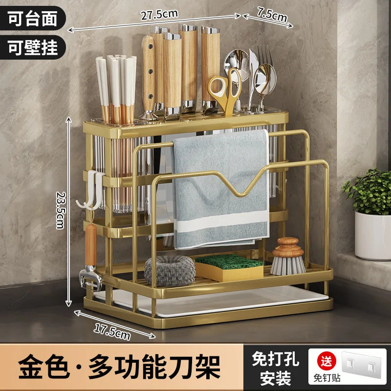 DecorBites™ Kitchen Storage Shelf: Multi-Functional Knife Holder & Sink Rack