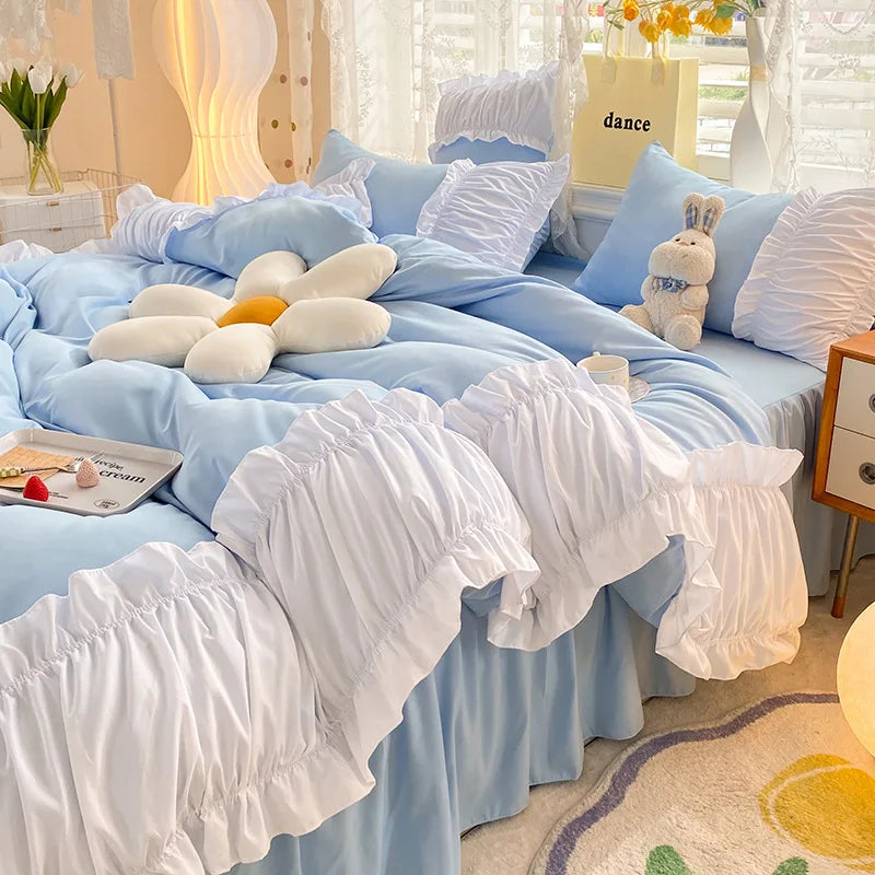 DecorBites™ Lace Trim Solid Cotton Bedding Set - Queen/King/Double/Single Sizes