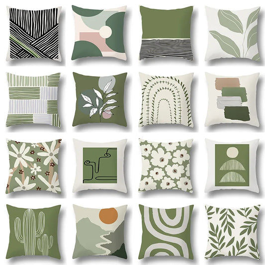 DecorBites™ Green Plants Geometric Print Pillow Cover - Home Sofa Cushion Cover