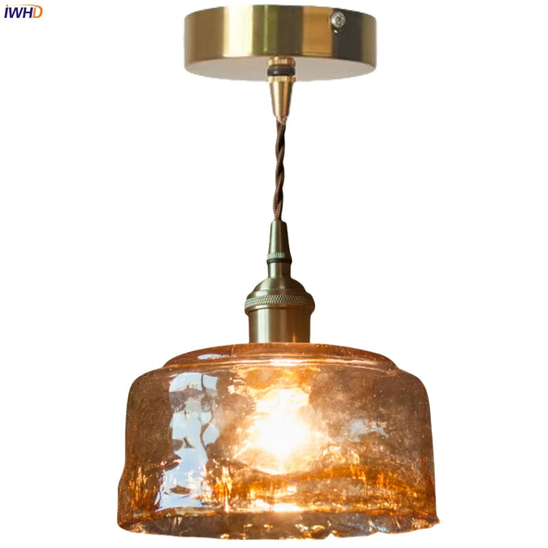 DecorBites™ Brass Amber Glass LED Pendant Light for Restaurant Bedside Kitchen Loft Bar