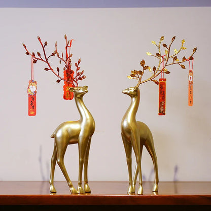 DecorBites™ Golden Deer Figurines: European Feng Shui Home Decor Sculptures