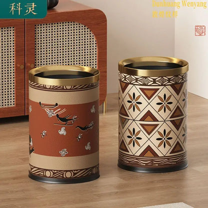 DecorBites™ Leather Trash Bin Gold/Silver Metal Large Capacity for Home & Hotel
