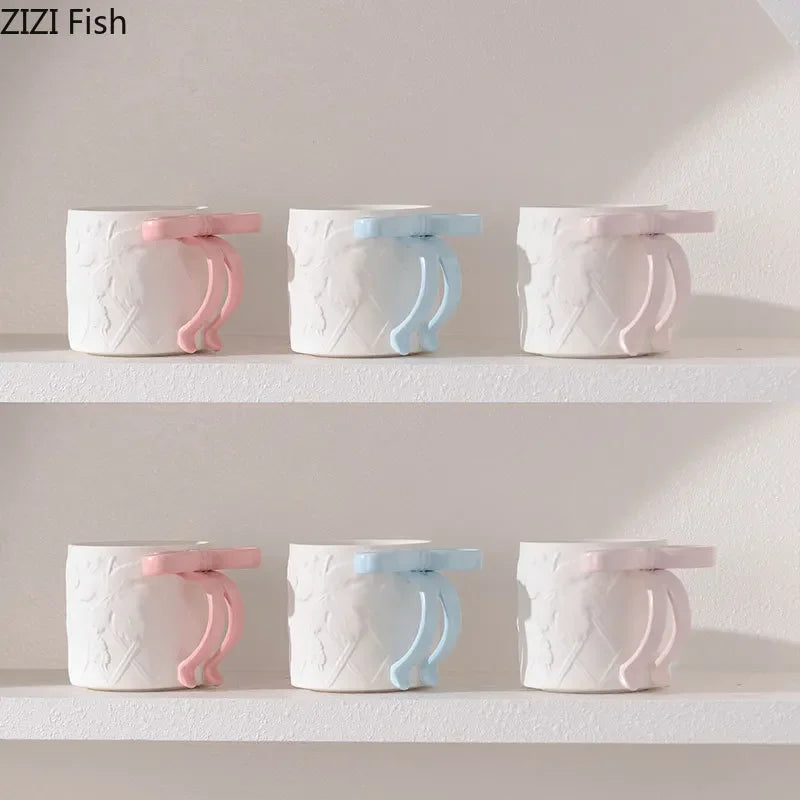 DecorBites™ Bowknot Ceramic Mug & Saucer Set - Tea, Coffee, Juice Cup for Dining Table