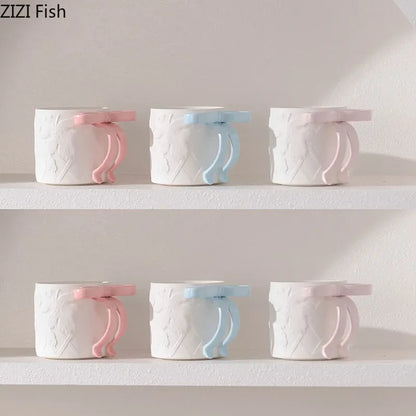 DecorBites™ Bowknot Ceramic Mug & Saucer Set - Tea, Coffee, Juice Cup for Dining Table