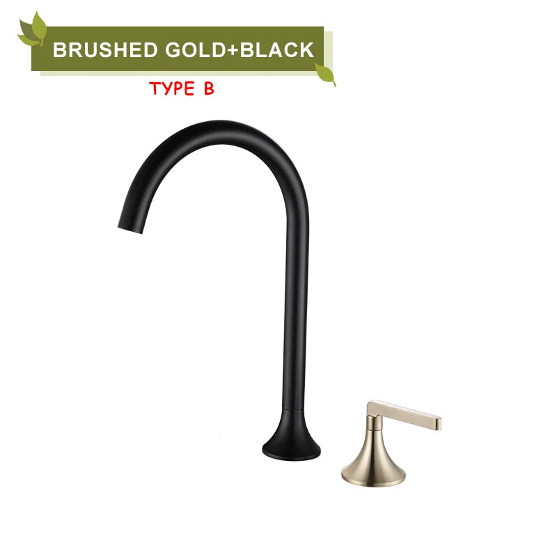 DecorBites™ Brass Basin Faucet Brushed Gold Double Bracket Two Holes Hot Cold Mixer