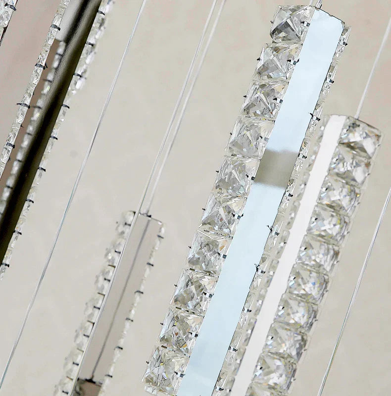 Chrome Crystal Pendant Light 20-Head Staircase