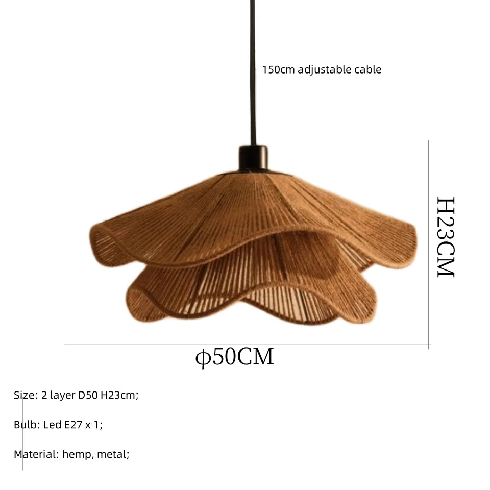 DecorBites™ Japanese Hemp Knit Pendant Light E27 LED Lamp - Nordic Wabi Sabi Style