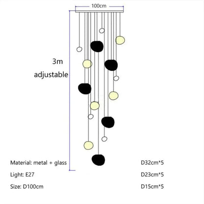 DecorBites™ Gregg Glass Suspension Light - White LED Cobblestone Pendant for Villa Staircase & Shop