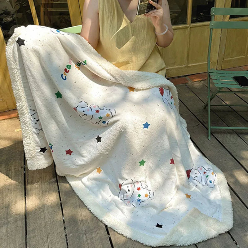 DecorBites™ Lamb Nap Cartoon Coral Velvet Blanket: Super Soft, Thick, and Cute for Winter