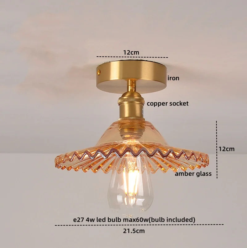Decorbites™ Lámpara LED Moderna de Techo de Vidrio Verde y Cobre para Balcón y Cocina