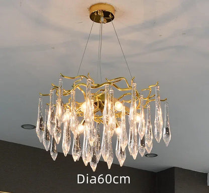 DecorBites™ Crystal Water Drop LED Chandeliers: Modern Luxury Branch Design for Living & Dining Rooms