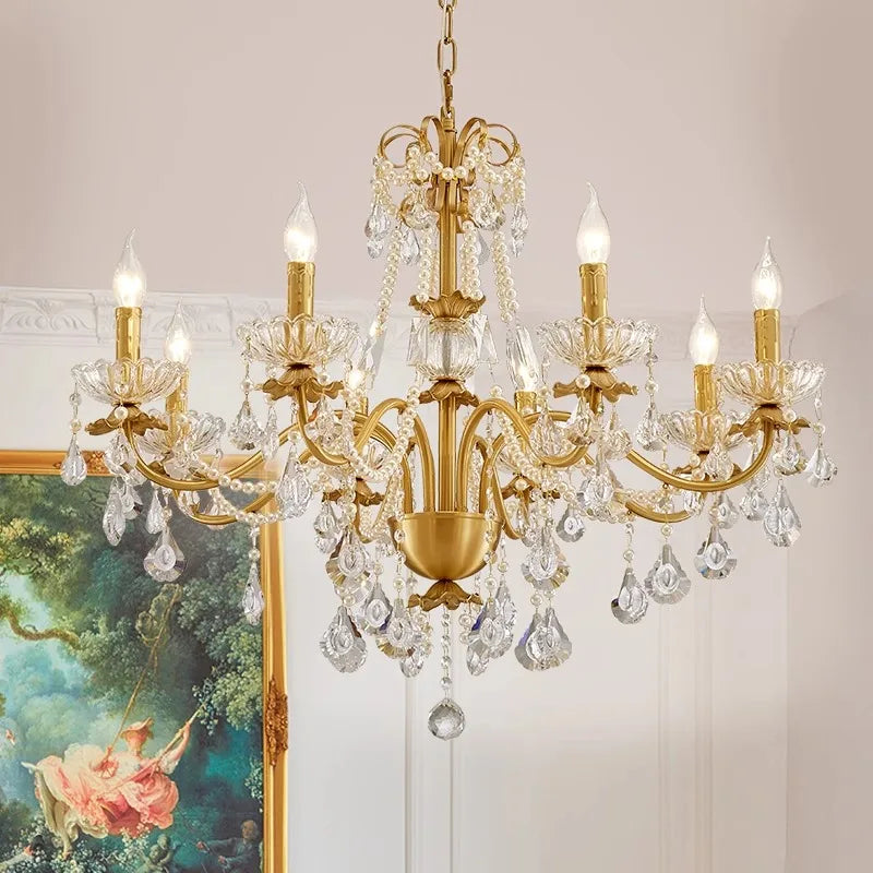Decorbites™ Gold Messing Kristall-Kronleuchter – Luxuriöse Kerzenlichter für das Wohnzimmer einer Villa