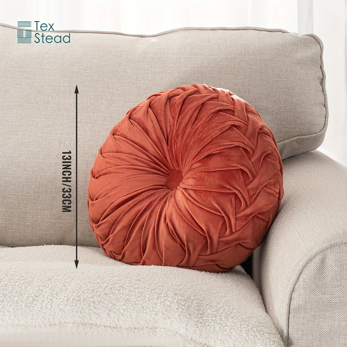 Decobites Velvet Pumpkin Round Cushion for Couch, Bed, Sofa, Chair - Decorative 3D Design