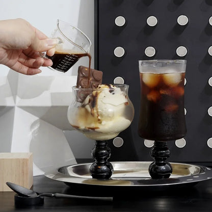 DecorBites™ Glass Beaded Stem Coffee Mug 13oz - Nordic Style Cocktail Cup Ice Cream Yogurt