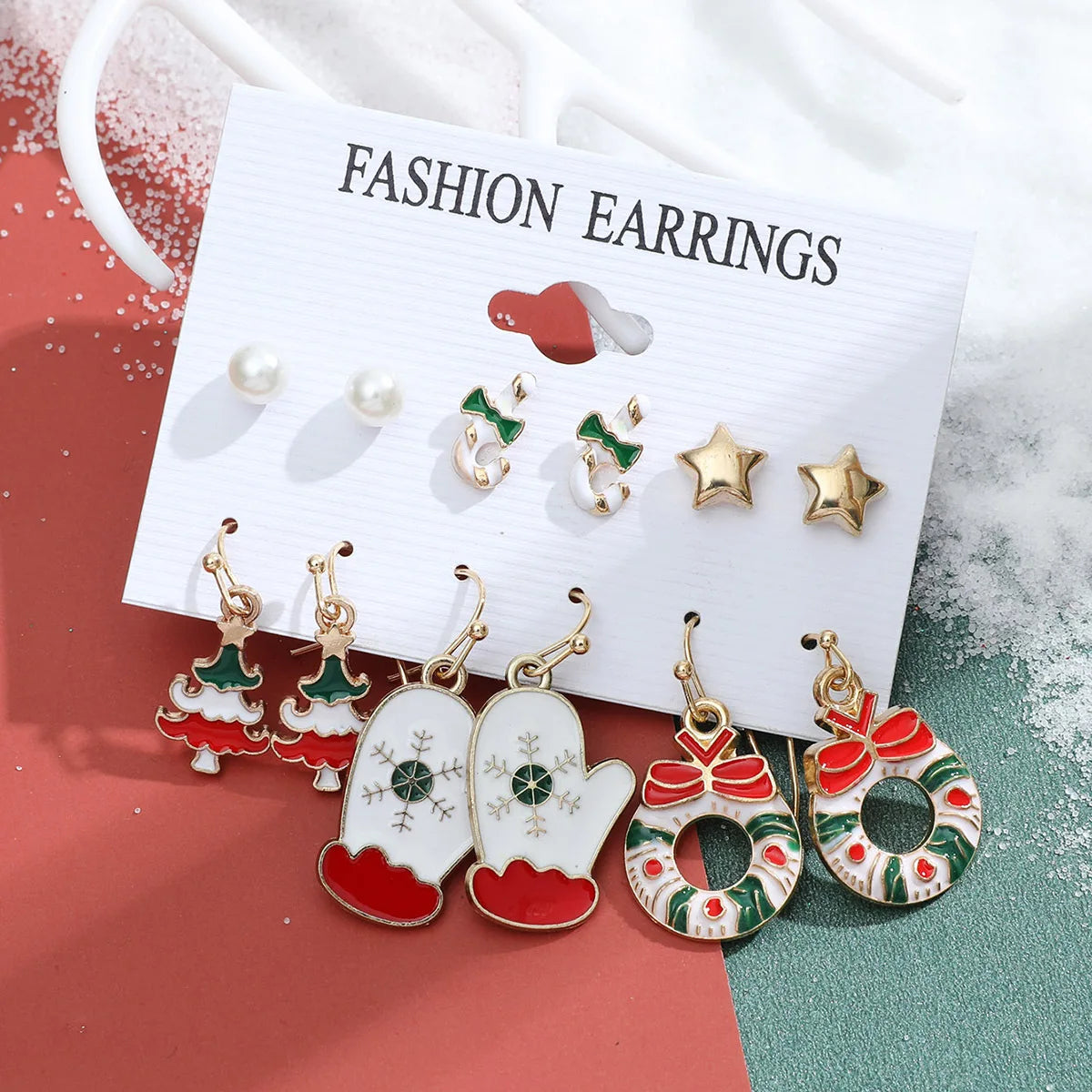 6 pairs/lot Christmas Earrings Xmas Tree Elk Snowman Santa Claus Cute Stud Earrings Set Kit Christmas Gifts For Women Girls Kids