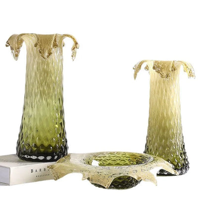 DecorBites™ Gradient Glass Vase & Fruit Plate Set for Home Decor & Storage