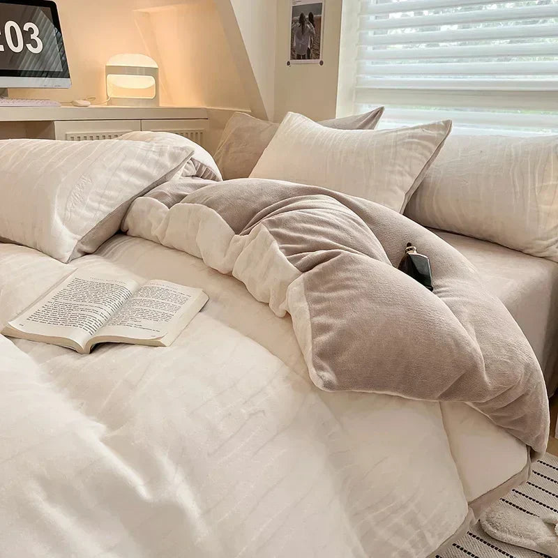 DecorBites™ High-Density Milk Fleece Duvet Set with Winter Warmth King Bedding & Plush Blanket Cover