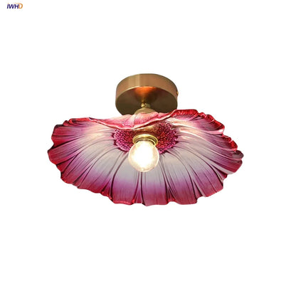 DecorBites™ Lotus Leaf LED Ceiling Lamp Purple Glass Nordic Copper Interior Lighting