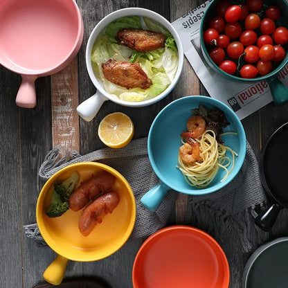 DecorBites™ Ceramic Single Handle Salad Bowl, Microwave Safe for Breakfast, Dessert, Soup