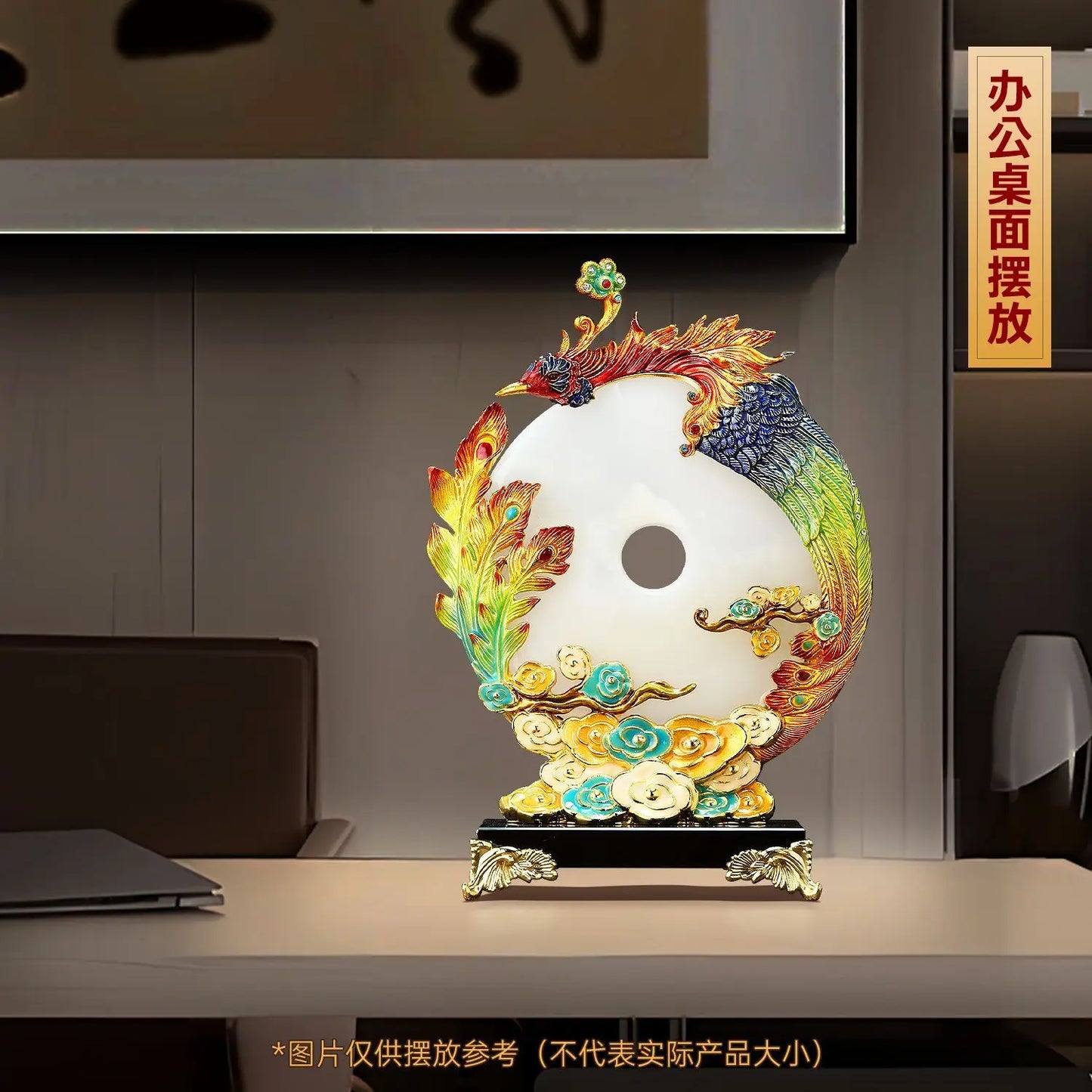 "DecorBites™ Adorno de dragón y fénix de jade, decoración esmaltada para sala de estar"