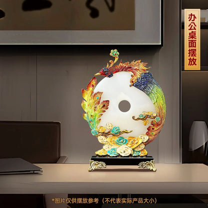 "DecorBites™ Adorno de dragón y fénix de jade, decoración esmaltada para sala de estar"