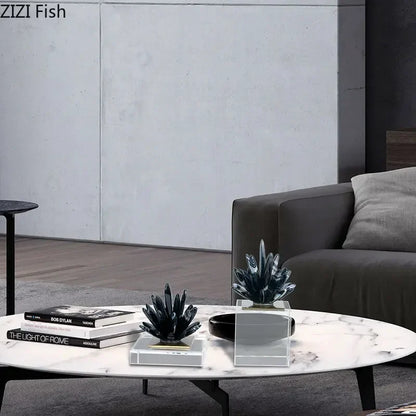 DecorBites™ Black Agate Flower Crystal Art Desk Decoration on Crystal Base