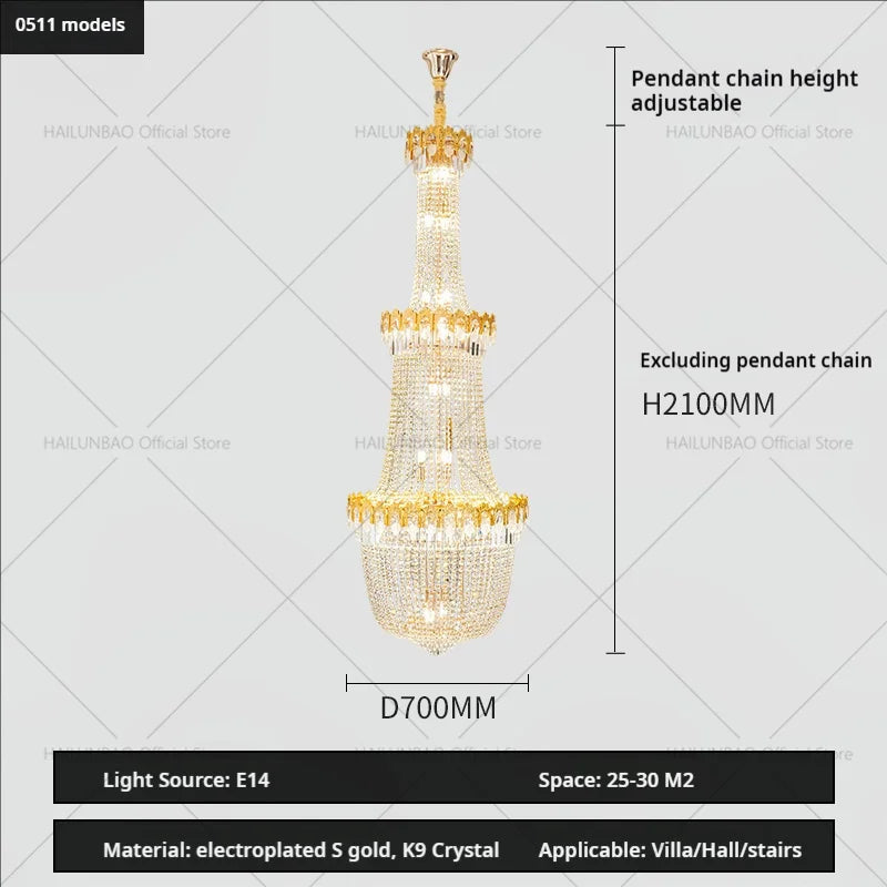 DecorBites™ Crystal Chandelier: Luxury Duplex Hotel Living Room Stairwell Design