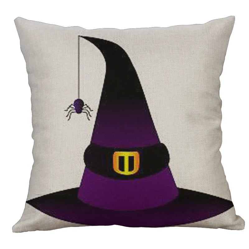 DecorBites™ Halloween Pumpkin Ghost Bat Linen Pillow Cover for Sofa Decor