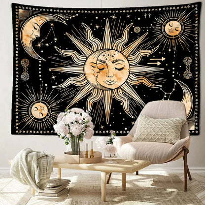 Decobites Star Sun Moon Tarot Tapestry: Mystic Hippie Wall Hanging for Home Decor