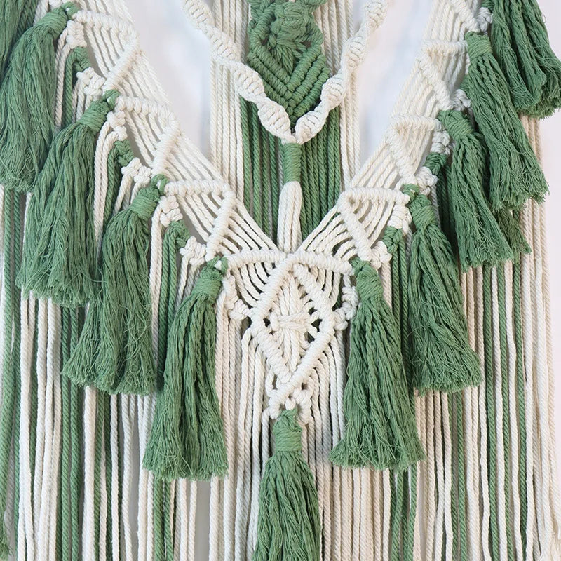 Decobites Green Macrame Tassel Stick Wall Hanging for Home Decoration