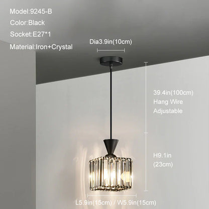 DecorBites™ Gold Mini Crystal Pendant Chandelier for Bedroom, Kitchen Island, Hallway - Small Black E27 Lamp