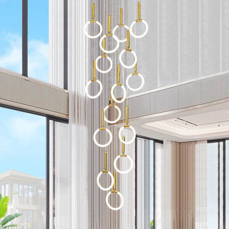 DecorBites™ Golden Acrylic Round LED Chandelier for Modern Nordic Living Room Kitchen
