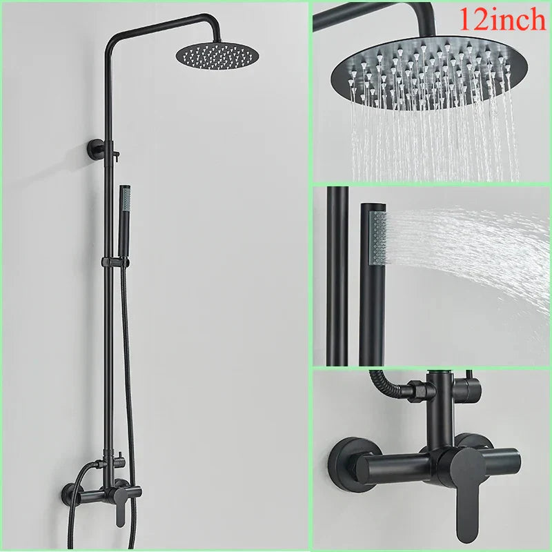DecorBites™ Brushed Nickel Rainfall Shower System with Hot Cold Mixer for Wall Mount
