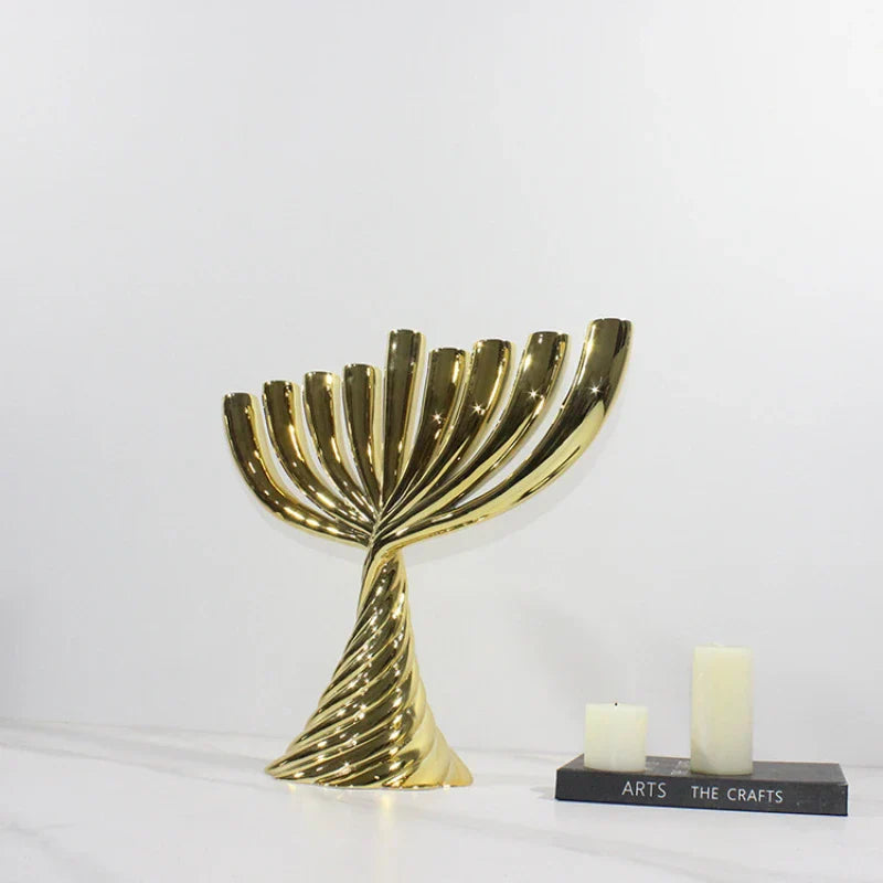 Conjunto de portavelas de torsión geométrica Decorbites™ de oro para una decoración elegante del hogar