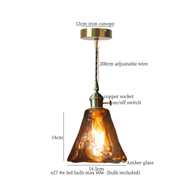 DecorBites™ Brass Amber Glass LED Pendant Light for Restaurant Bedside Kitchen Loft Bar